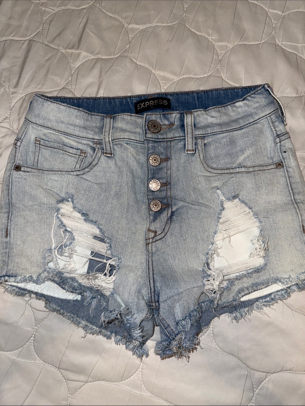 Express Light Blue Distressed Denim Shorts